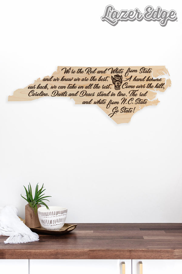 North Carolina State University Fight Song Wall Hanging - Crafted from Cherry or Maple Wood - NC State Wolfpack