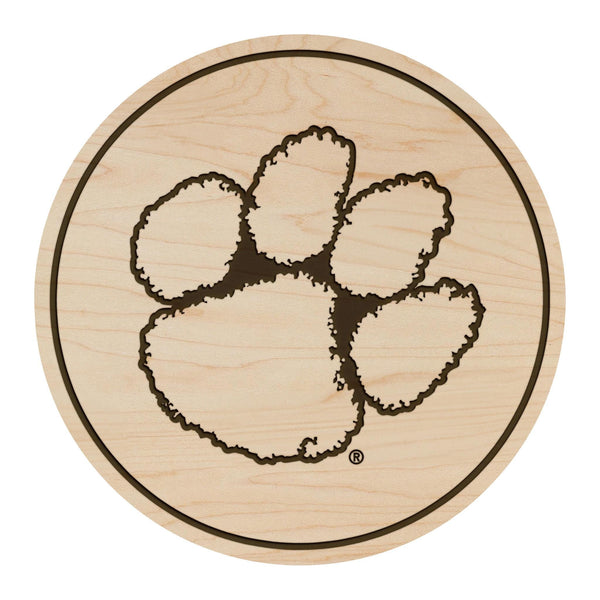Clemson University Tiger Paw Coaster – Crafted from Cherry or Maple Wood – Clemson Tigers