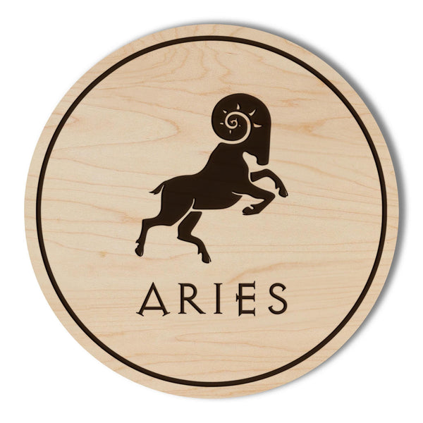 Aries Symbol Zodiac Coaster – Crafted from Cherry or Maple Wood