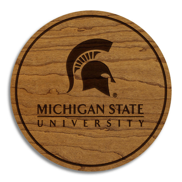 Michigan State University Wordmark Coaster – Crafted from Cherry or Maple Wood – Michigan State Spartans