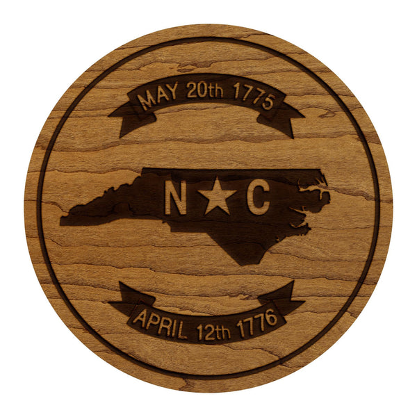 North Carolina State Flag Coaster - Crafted from Cherry or Maple Wood
