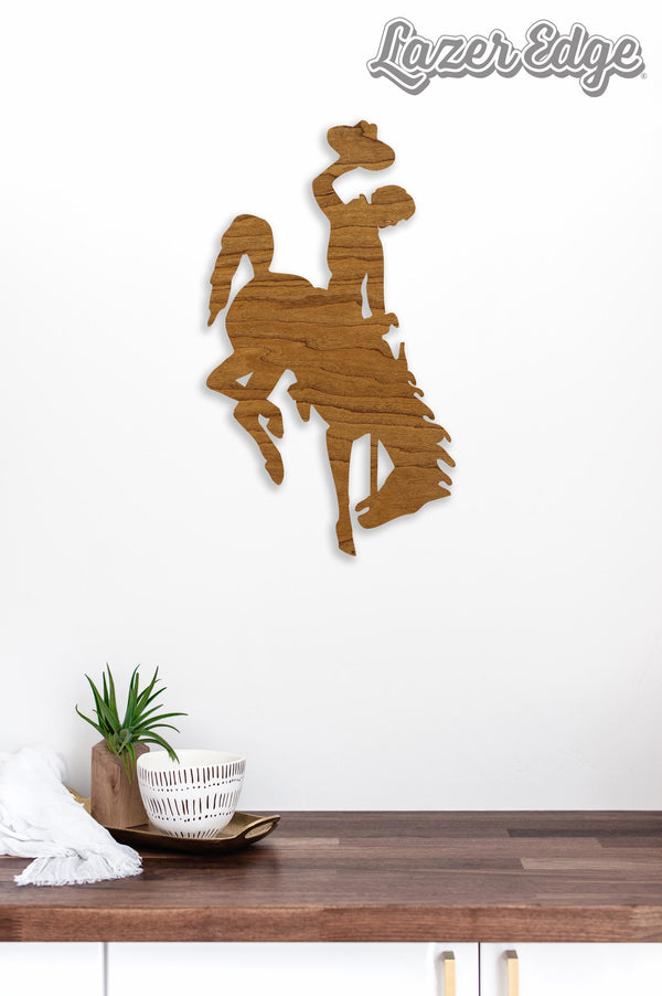 University of Wyoming Bucking Horse Wall Hanging - Crafted from Cherry and Maple Wood - Wyoming Cowboys