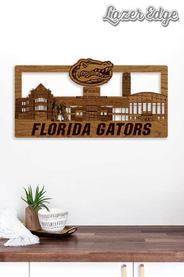 University of Florida Skyline Wall Hanging - Crafted from Cherry or Maple Wood - Florida Gators