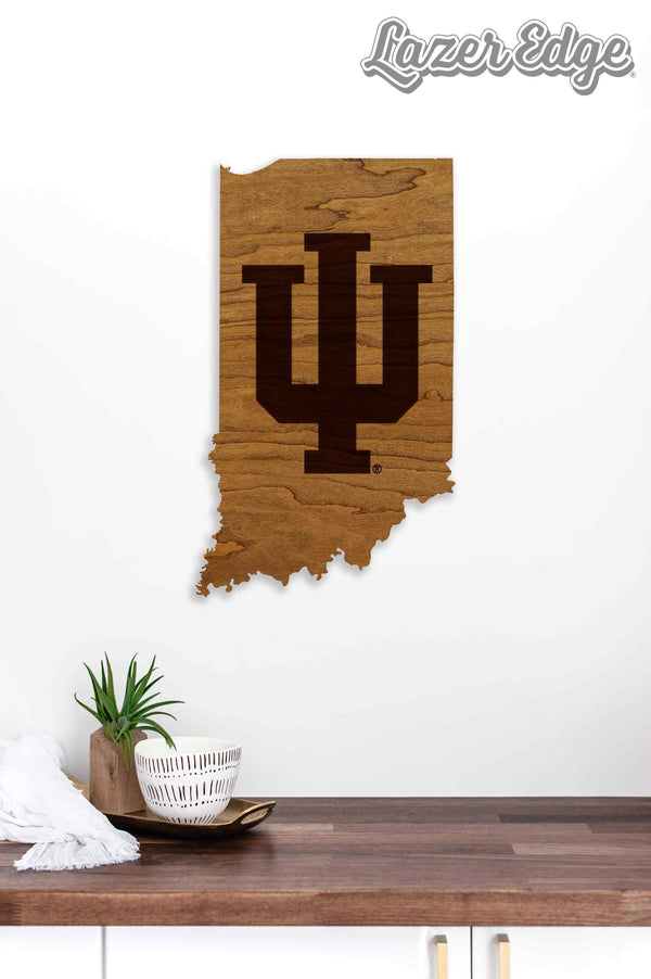 Indiana University Logo on State Wall Hanging - Crafted from Cherry or Maple Wood – Indiana Hoosiers