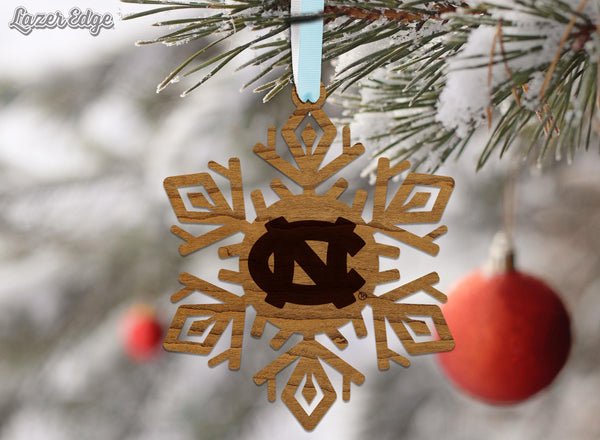 University of North Carolina Chapel Hill NC Snowflake Ornament – Crafted from Cherry and Maple Wood – UNC Tar Heels
