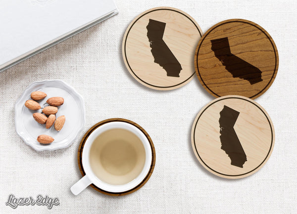 California State Map Coaster - Crafted from Cherry or Maple Wood
