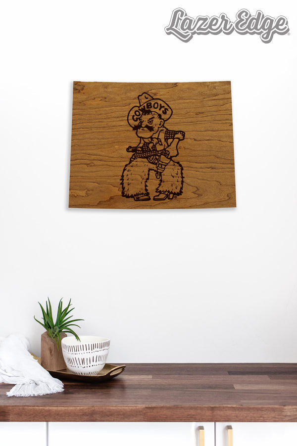 University of Wyoming Cowboys on State Wall Hanging - Crafted from Cherry and Maple Wood - Wyoming Cowboys
