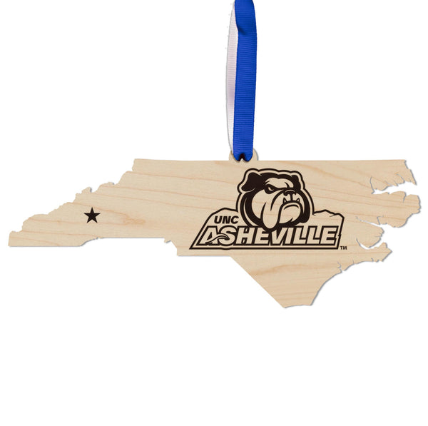 UNC Asheville Bulldogs on State Ornament – Crafted from Cherry Wood