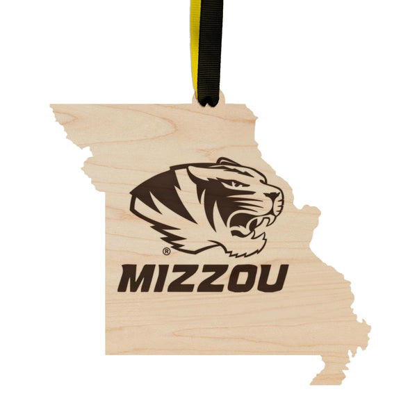 University of Missouri Tigers on State Ornament – Crafted from Cherry and Maple Wood – Mizzou Tigers