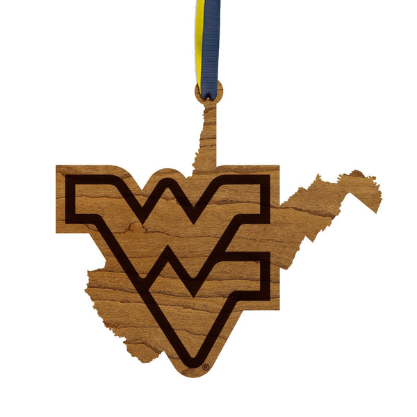 West Virginia University WV on State Ornament – Crafted from Cherry and Maple Wood – West Virginia Mountaineers