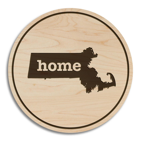 Massachusetts Home State Map Coaster - Crafted from Cherry or Maple Wood