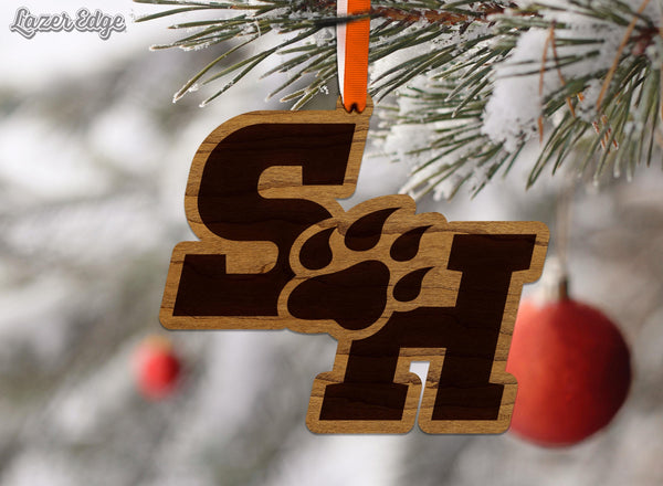Sam Houston State University Bearkat Ornament – Crafted from Cherry and Maple Wood – Sam Houston Bearkats