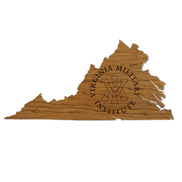 Virginia Military Institute Logo on State Wall Hanging - Crafted from Cherry and Maple Wood - VMI Keydets