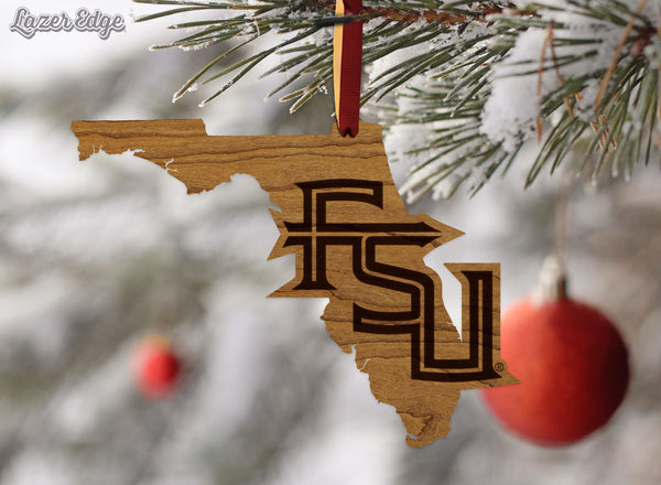 Florida State University FSU on State Ornament – Crafted from Cherry and Maple Wood – Florida State Seminoles