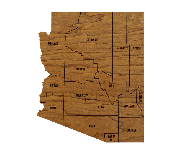 Arizona County Map Wall Hanging - Crafted from Cherry or Maple Wood