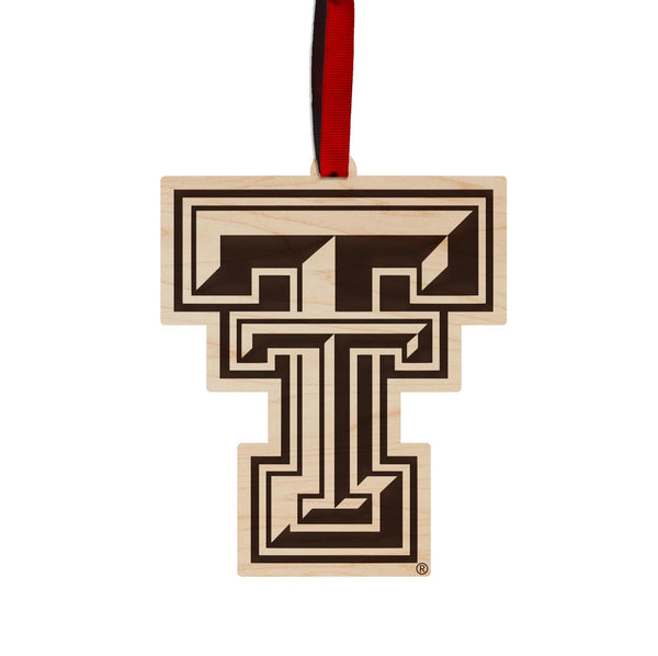 Texas Tech University Double T Ornament – Crafted from Cherry and Maple Wood – Texas Tech Red Raiders
