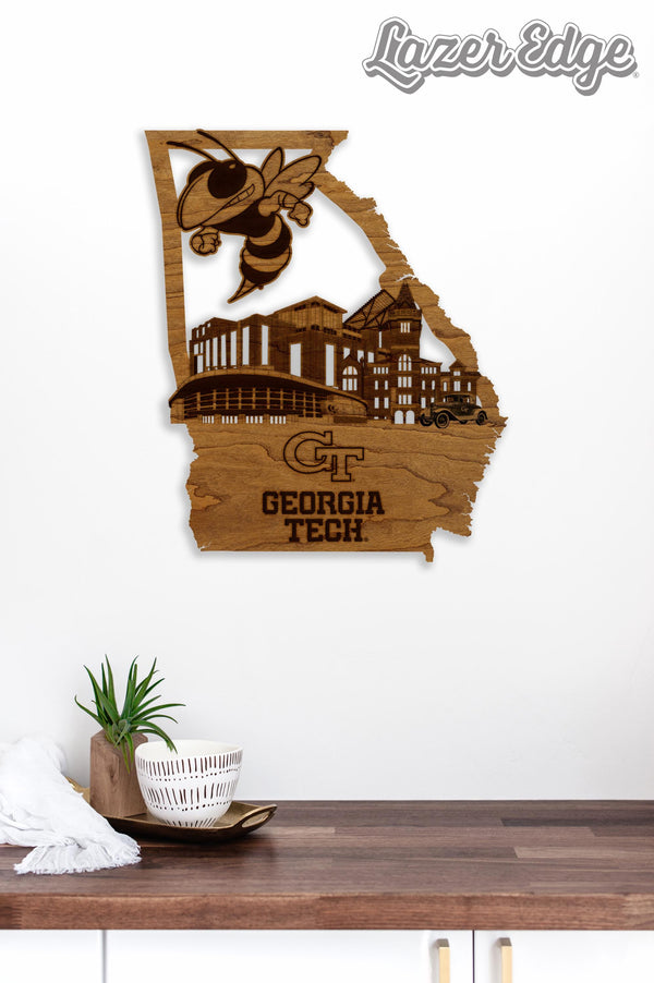 Georgia Tech Skyline Wall Hanging - Crafted from Cherry or Maple Wood - Georgia Tech Yellow Jackets