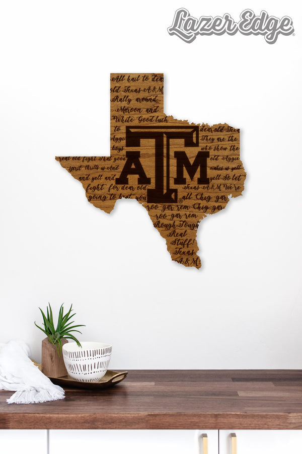 Texas A&M University Fight Song on State Wall Hanging – Crafted from Cherry and  Maple Wood - TAMU Aggies