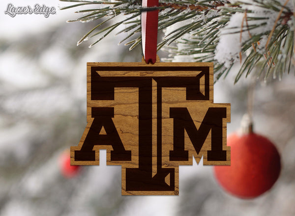 Texas A&M University TAM Logo Ornament – Crafted from Cherry and Maple Wood – Texas A and M Aggies