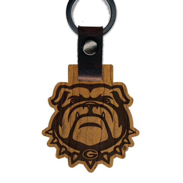 Georgia Bulldog Wooden Keychain – Crafted from Cherry or Maple Wood
