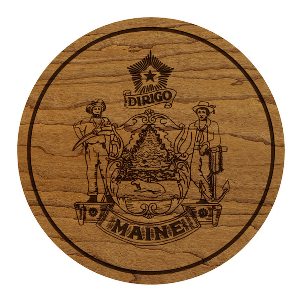 Maine State Flag Coaster - Crafted from Cherry or Maple Wood