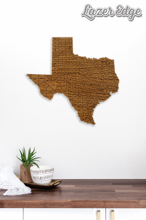 Texas County Map Wall Hanging - Crafted from Cherry or Maple Wood