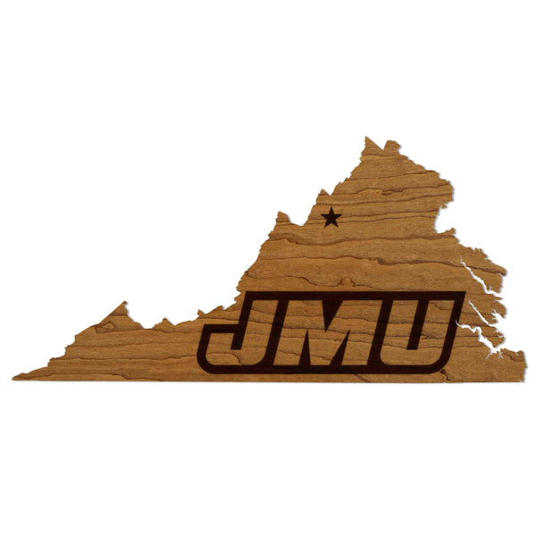 James Madison University JMU on State Wall Hanging - Crafted from Cherry or Maple Wood - James Madison Dukes
