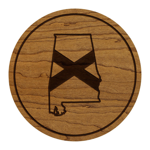 Alabama State Flag Coaster - Crafted from Cherry or Maple Wood