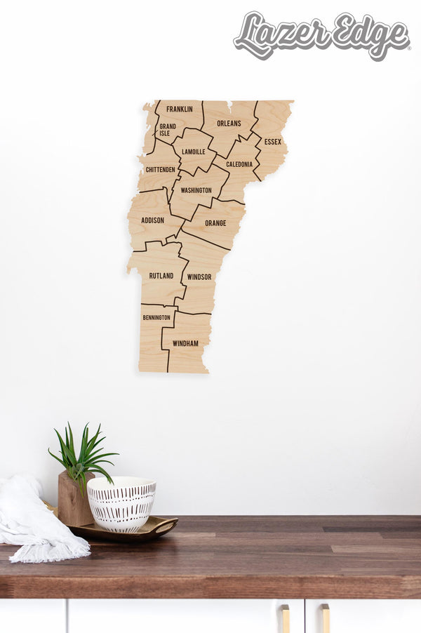 Vermont County Map Wall Hanging - Crafted from Cherry or Maple Wood