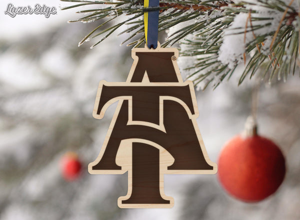 North Carolina A&T University AT Ornament – Crafted from Cherry and Maple Wood – NCAT Aggies