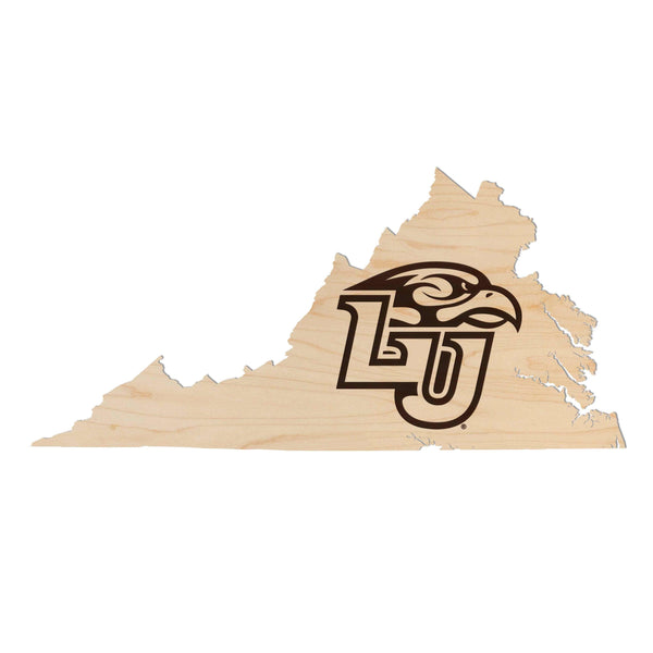 Liberty University Eagle with LU on State Wall Hanging - Crafted from Cherry or Maple Wood - Liberty Eagles