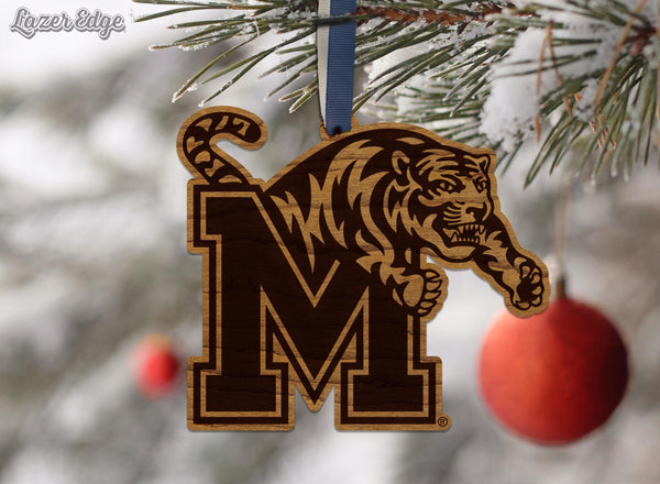 University of Memphis Block M Ornament – Crafted from Cherry and Maple Wood – Memphis Tigers