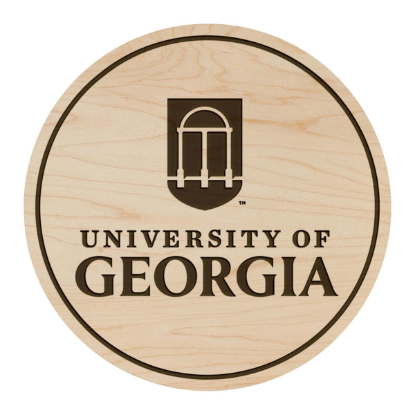 University of Georgia Institution Mark Coaster – Crafted from Cherry or Maple Wood – Georgia Bulldog