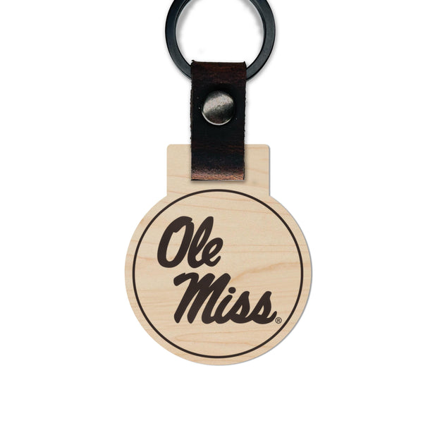 Ole Miss Wooden Keychain – Crafted from Cherry or Maple Wood