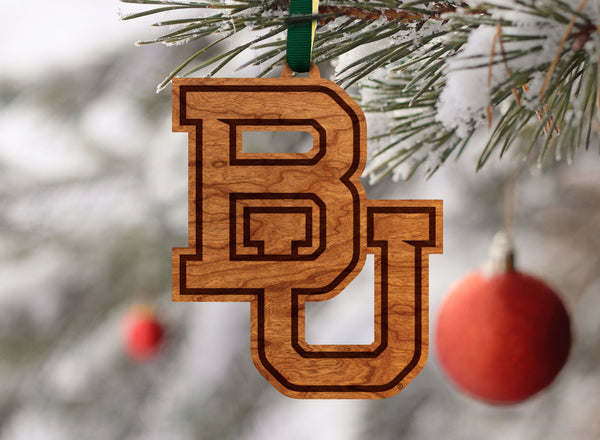 Baylor University BU Ornament – Crafted from Cherry and Maple Wood – Baylor Bears