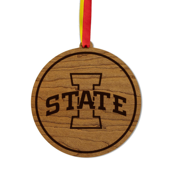 Iowa State University I State Ornament – Crafted from Cherry and Maple Wood – Iowa State University