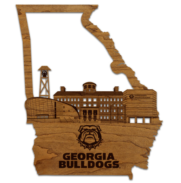 University of Georgia Skyline Wall Hanging - Crafted from Cherry or Maple Wood - Georgia Bulldogs