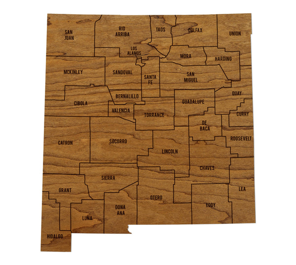 New Mexico County Map Wall Hanging - Crafted from Cherry or Maple Wood