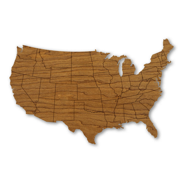 United States of America Country Map Wall Hanging - Crafted from Cherry or Maple Wood