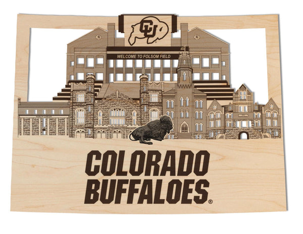 University of Colorado Buffaloes Campus Skyline Wall Hanging - Crafted from Cherry and Maple Wood
