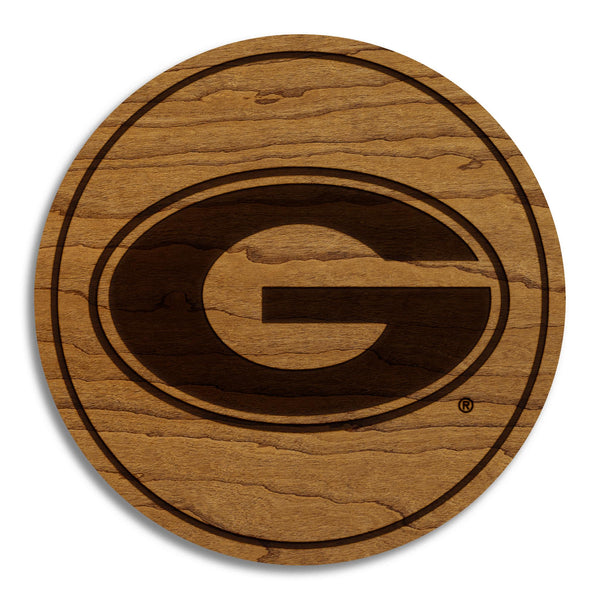 University of Georgia Athletic Mark Coaster – Crafted from Cherry or Maple Wood – Georgia Bulldog
