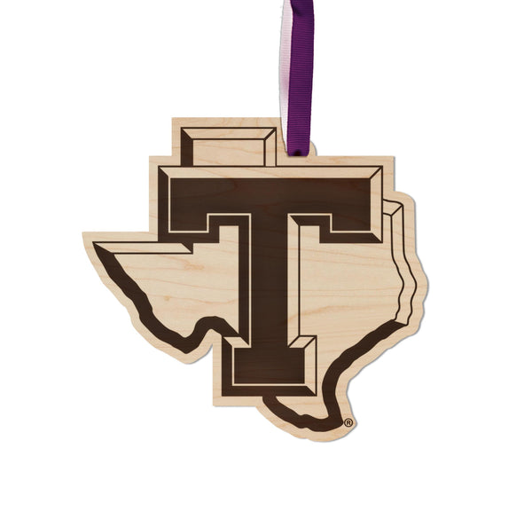 Tarleton State University Texas Logo Ornament – Crafted from Cherry and Maple Wood – Tarleton Texans