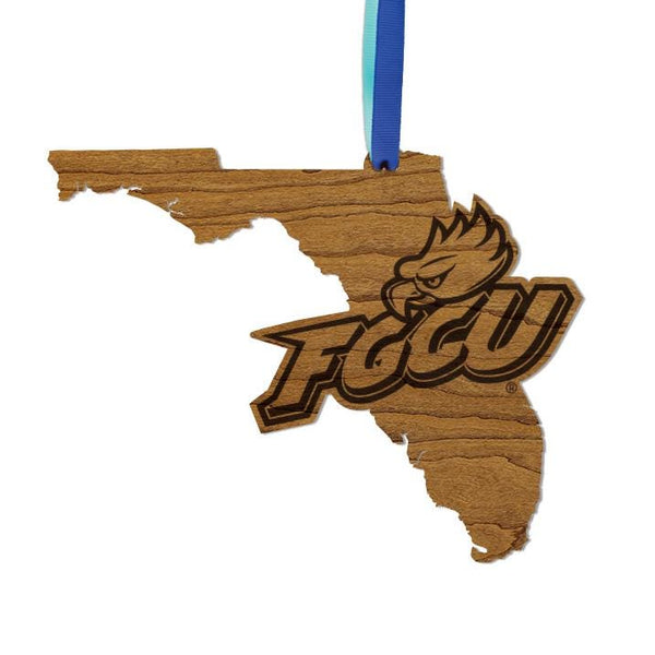 Florida Gulf Coast University FGCU on State Ornament – Crafted from Cherry and Maple Wood – FGCU Eagles