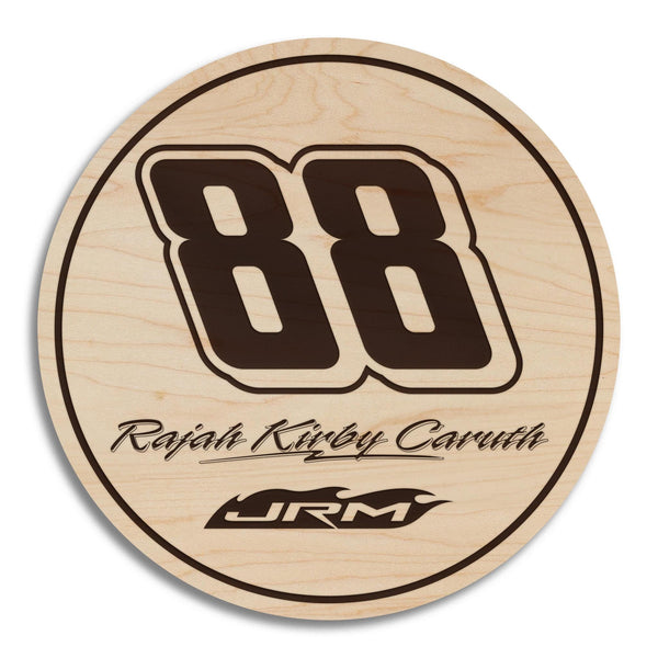 Rajah Kirby Caruth #88 Wooden Coaster  | Crafted from Cherry and Maple Wood | Made in USA | Officially Licensed by JR Motorsports
