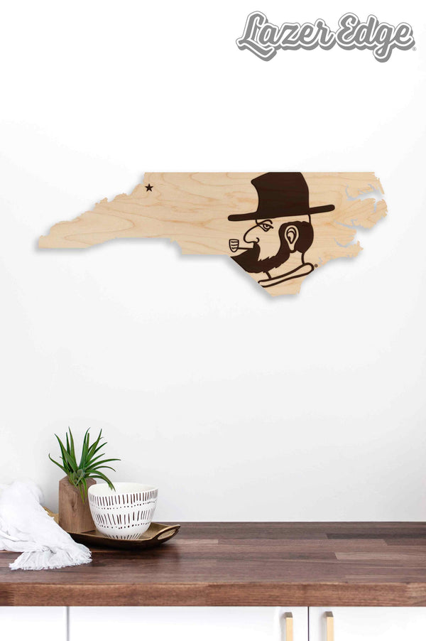 Appalachian State University Yosef Head on State Wall Hanging - Crafted from Cherry or Maple Wood - App State Mountaineers