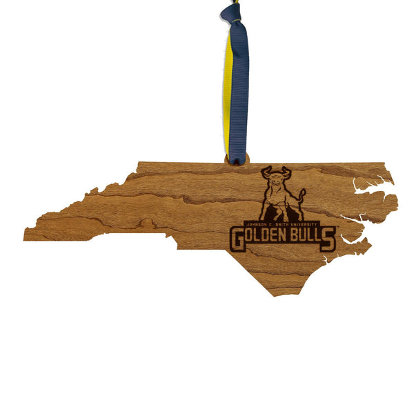 Johnson C. Smith University Golden Bulls on State Ornament – Crafted from Cherry and Maple Wood – Johnson C. Smith Golden Bulls