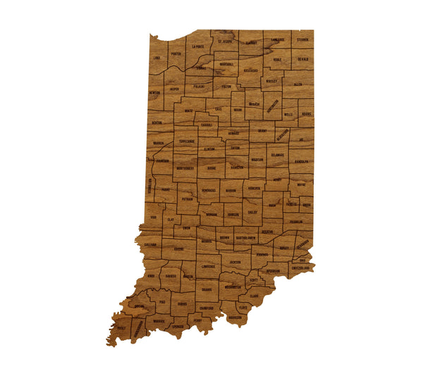 Indiana County Map Wall Hanging - Crafted from Cherry or Maple Wood