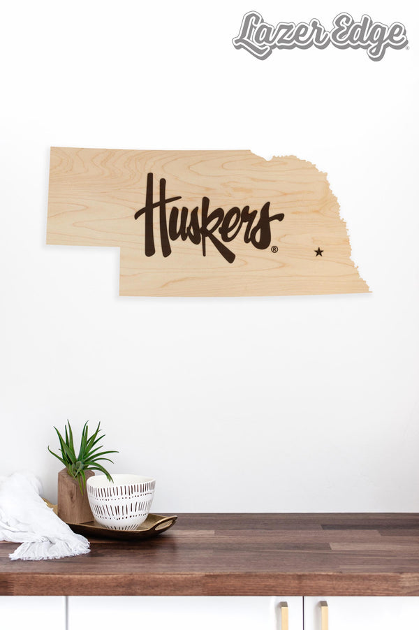 University of Nebraska Huskers on State Wall Hanging – Crafted from Cherry and  Maple Wood - Nebraska Huskers