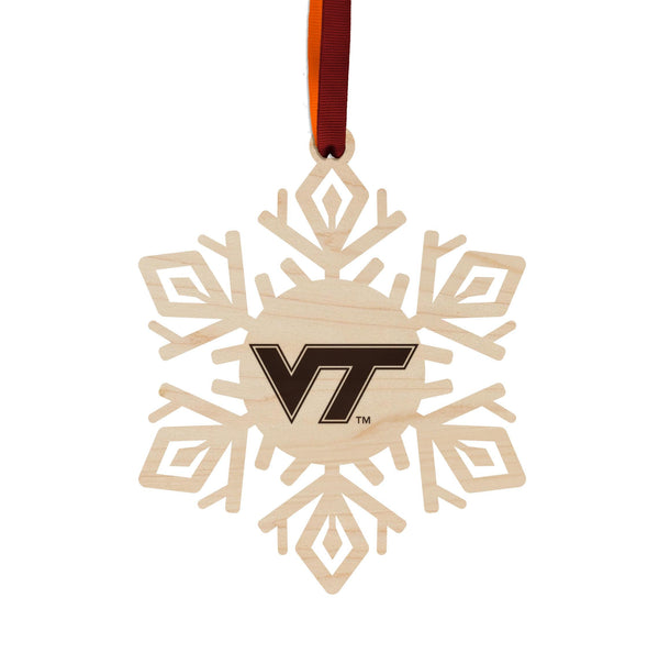 Virginia Tech VT Snowflake Ornament – Crafted from Cherry and Maple Wood – Virginia Tech Hokies