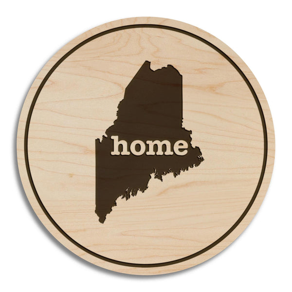 Maine Home State Map Coaster - Crafted from Cherry or Maple Wood